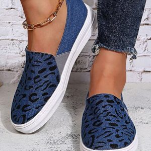 Casual Leopard Slip On Low Heel Slip On, Shoes, color:Blue|size:43, catalog Noracora shop