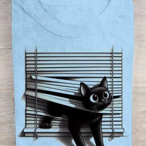 Casual Cat Crew Neck Short Sleeve T-shirt, T-shirts, color:Light Blue|size:XXL, catalog Noracora shop