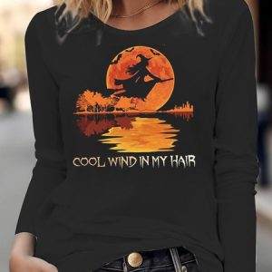 Crew Neck Long Sleeve Halloween Printing Regular Loose Blouse For Women, Blouses, color:Black|size:3XL, catalog Noracora shop