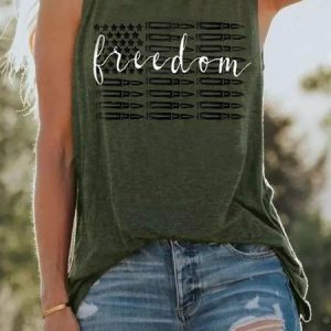 Freedom American Flag Women's Sleeveless Shirt, Tanks & Camis, color:Army Green|size:3XL, catalog Noracora shop