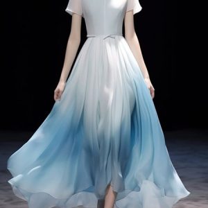 Elegant Regular Fit Crew Neck Ombre Dress, Maxi Dresses, color:Blue|size:XXL, Stylewe