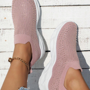 Casual Plain Lace-Up Flat Heel Slip On Hot Drilling, Sneakers&Athletic, color:Pink|size:41, catalog Noracora shop