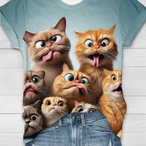 Funny Cat Printed Casual T-shirt, T-shirts, Lilicloth.com