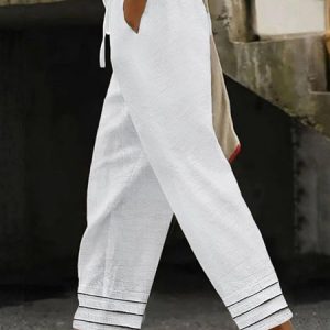 Casual Plain Long Pocket Stitching Pant, Pants, color:White|size:XXL, catalog Noracora shop