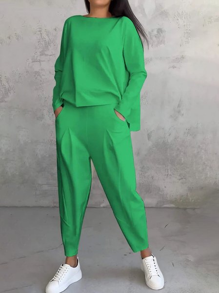 Women's Plain Daily Going Out Two Piece Set Long Sleeve Casual Spring/Fall Top With Pants Matching Set Black, JustFashionNow Suit Set, color:Green|size:3XL,