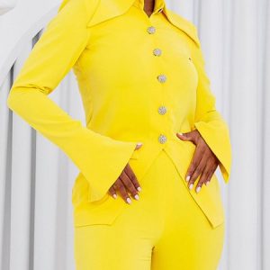 Regular Sleeve Urban Regular Fit Shirt, Blouses and Shirts, color:Yellow|size:XXL, Stylewe