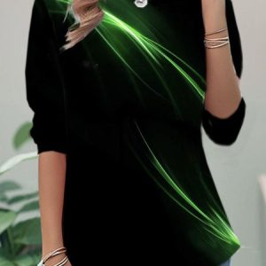 Casual Jersey Abstract Loose T-Shirt, Long sleeves, Lilicloth.com