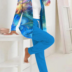 Women's Abstract Daily Going Out Two Piece Set Long Sleeve Casual Spring/Fall Coat With Pants Matching Set, JustFashionNow Suit Set, color:Blue|size:XXL,