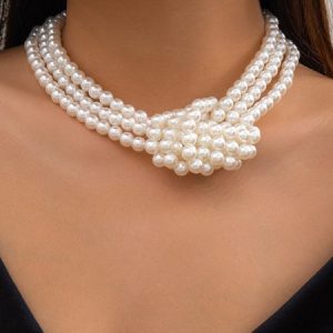 Elegant Color-block Faux Pearl Bead Multi-layer Necklace, Necklaces, color:White|size:One-size, Stylewe