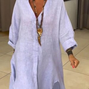 Shirt Collar Long Sleeve Ombre Regular Loose Shirt For Women, Shirts, color:Light Purple|size:3XL, catalog Noracora shop