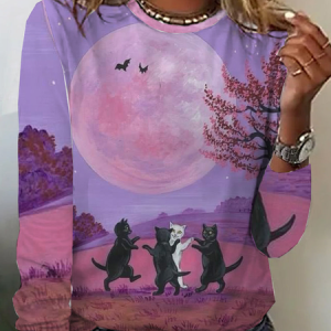 Women's Long Sleeve Tee T-shirt Spring/Fall Halloween Jersey Crew Neck Daily Going Out Casual Top, JustFashionNow T-Shirts, color:Purple|size:XXL,