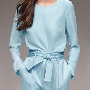 Regular Fit Crew Neck Plain Urban Regular Sleeve Blouse, Blouses and Shirts, color:Blue|size:XXL, Stylewe