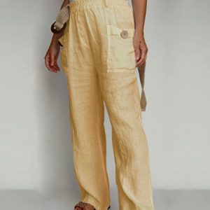 Casual Plain Long Pant, Pants, color:Yellow|size:5XL, catalog Noracora shop