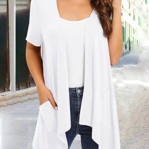 Women's Plain Regular Loose Kimono, Cardigans, color:White|size:XXL, catalog Noracora shop