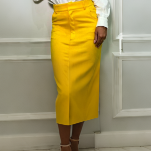 Regular Fit Casual Plain Skirt, Skirts, color:Yellow|size:XXL, Stylewe
