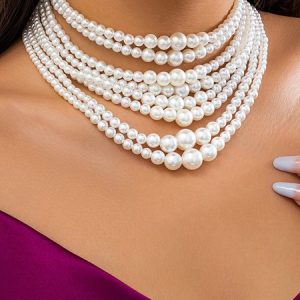 Elegant Imitation Pearl Beaded Necklace Set, Jewelry, color:Color2|size:One-size, Stylewe