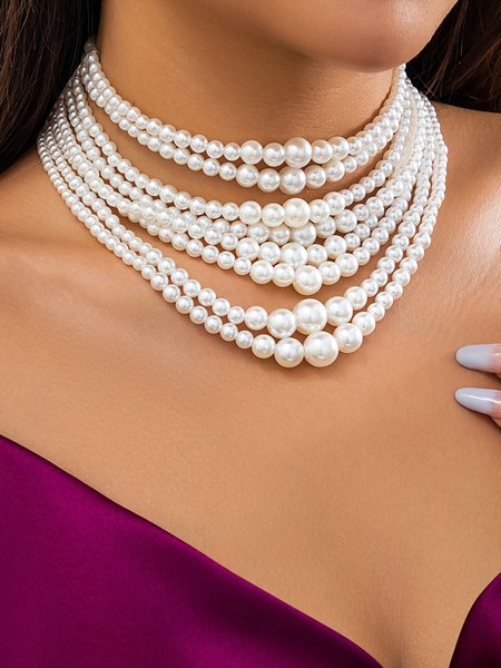 Elegant Imitation Pearl Beaded Necklace Set, Jewelry, color:Color2|size:One-size, Stylewe