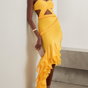 Women Plain Strapless Sleeveless Comfy Vacation Glitter Maxi Dress, Dresses, color:Yellow|size:XXL, catalog Noracora shop
