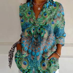 Long Sleeve Abstract Regular Loose Shirt For Women, Shirts, color:Blue|size:XXL, catalog Noracora shop