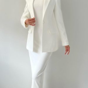 Elegant Lapel Collar Long Sleeve Blazer, Blazers, color:White|size:XXL, Stylewe