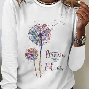 Casual Crew Neck Dandelion Sweatshirt, Hoodies & Sweatshirts, color:White|size:XXL, catalog Noracora shop