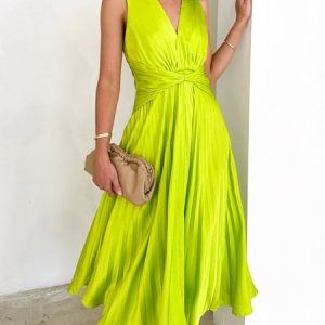 Plain Elegant V Neck Regular Fit Midi Dress, Midi Dresses, color:As Picture|size:XXL, Stylewe