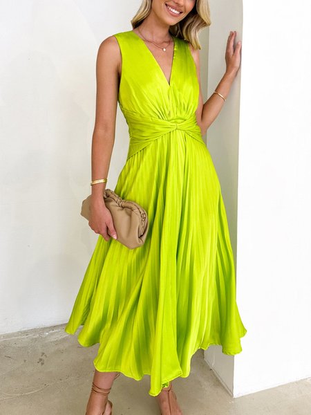 Plain Elegant V Neck Regular Fit Midi Dress, Midi Dresses, color:As Picture|size:XXL, Stylewe