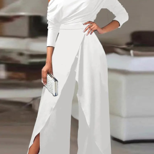 Women Long Sleeve Regular Fit Long Daily Casual Plain Natural Jumpsuit, Jumpsuits&Rompers, color:White|size:XXL, catalog Noracora shop