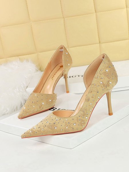 Glamorous Rhinestone Satin Stiletto Heel D'Orsay Pumps, Heels, color:Champagne|size:43, Stylewe