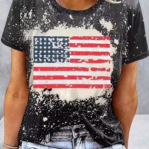 Casual America Flag Crew Neck Short Sleeve T-shirt, T-shirts, color:Deep Gray|size:XXL, catalog Noracora shop