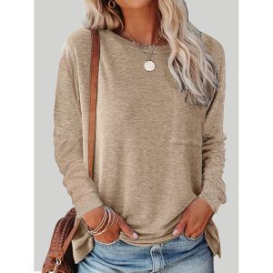Round Neck Long Sleeve Casual Loose Ladies T-Shirt, women tops, COTOSEN
