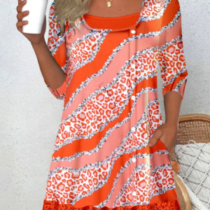 Crew Neck Long Sleeve Abstract Lace Regular Regular Fit Blouse For Women, Blouses, color:Orange|size:XXL, catalog Noracora shop
