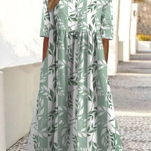 Women Floral V Neck Short Sleeve Comfy Casual Pocket Stitching Midi Dress, Maxi, color:Color8|size:3XL, catalog Noracora shop