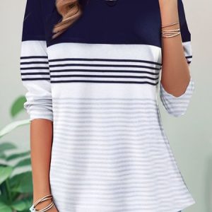 Striped printed long sleeved casual T-shirt, Long sleeves, Lilicloth.com