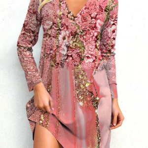 Women Floral V Neck Three Quarter Sleeve Comfy Casual Mini Dress, Dresses, color:Pink|size:5XL, catalog Noracora shop
