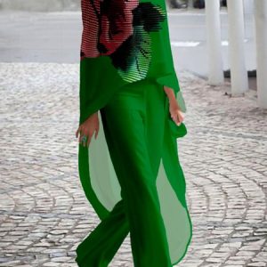 Elegant Floral Loose Shirt, Blouses and Shirts, color:Green|size:XXL, Stylewe
