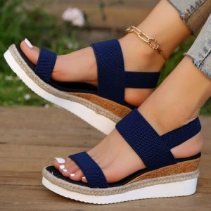 Casual Plain Slip On Block Heel Slide Sandals, Shoes, color:Blue|size:43, catalog Noracora shop
