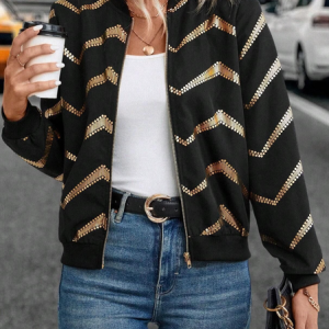 Women's Geometric Regular Loose Jacket, Outerwear, color:Black|size:XXL, catalog Noracora shop