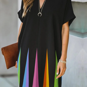 Loose V neck Short Sleeve Urban Mini Dress, Mini Dresses, color:Black|size:XXL, Stylewe