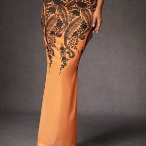 High Elasticity Floral Elegant Skirt, Skirts, color:Khaki|size:XXL, Stylewe