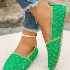 All Season Mesh Fabric Casual Plain Shallow Shoes, JustFashionNow Flats, color:Green|size:43,
