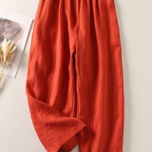 Women Casual Plain Cotton Loose Ankle Pants Pants, Pants, color:Orange|size:4XL, catalog Noracora shop