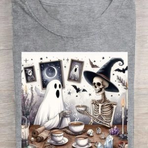 Casual Halloween Crew Neck Short Sleeve T-shirt, T-shirts, color:Gray|size:3XL, catalog Noracora shop