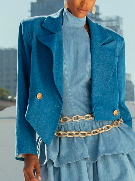 Lapel Collar Casual Loose Faux Denim Coat, Jackets, color:Blue|size:XXL, Stylewe
