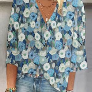 V Neck Half Sleeve Floral Regular Loose Shirt For Women, Blouses, color:Multicolor|size:XXL, catalog Noracora shop