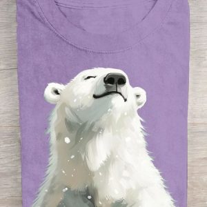 Polar Bear Printed Round Neck Casual T-shirt, T-shirts, Lilicloth.com