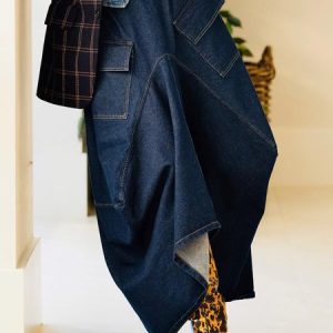Denim Cargo Pockets Loose Denim Skirt, Denim Skirts, color:Blue|size:XXL, Stylewe