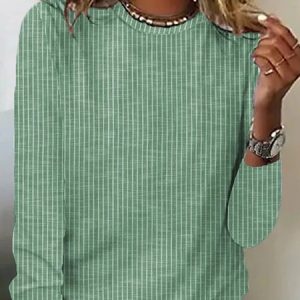 Casual Striped Crew Neck Long Sleeve T-shirt, Blouses, color:Green|size:5XL, catalog Noracora shop