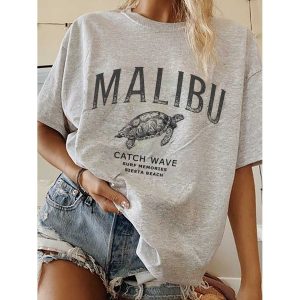 Women's Malibu Turtle Print Loose T-Shirt, women tops,  COTOSEN