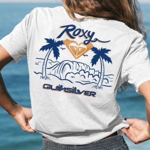 Women's Roxy Palm Tree Surf Print Casual Beach Vacation Short Sleeve T-Shirt, women tops,  COTOSEN